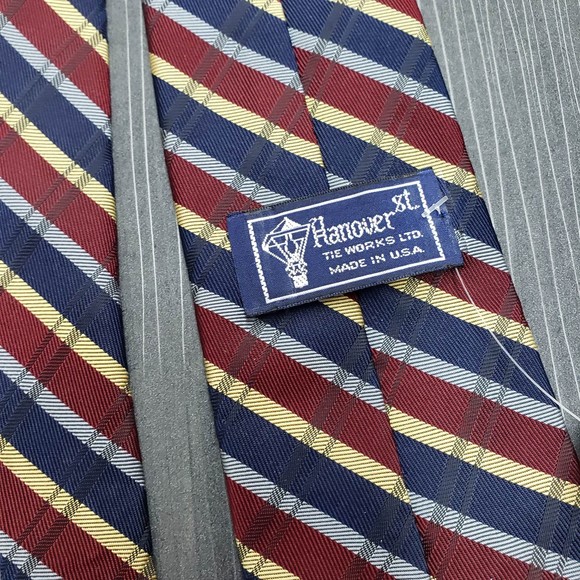 Hanover St. Men's Blue & Burgundy Diagonal Striped Silk Necktie - Picture 1 of 4